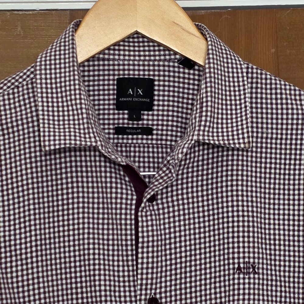 Armani Exchange Purple/White Brushed Cotton Check L/S Slim Large